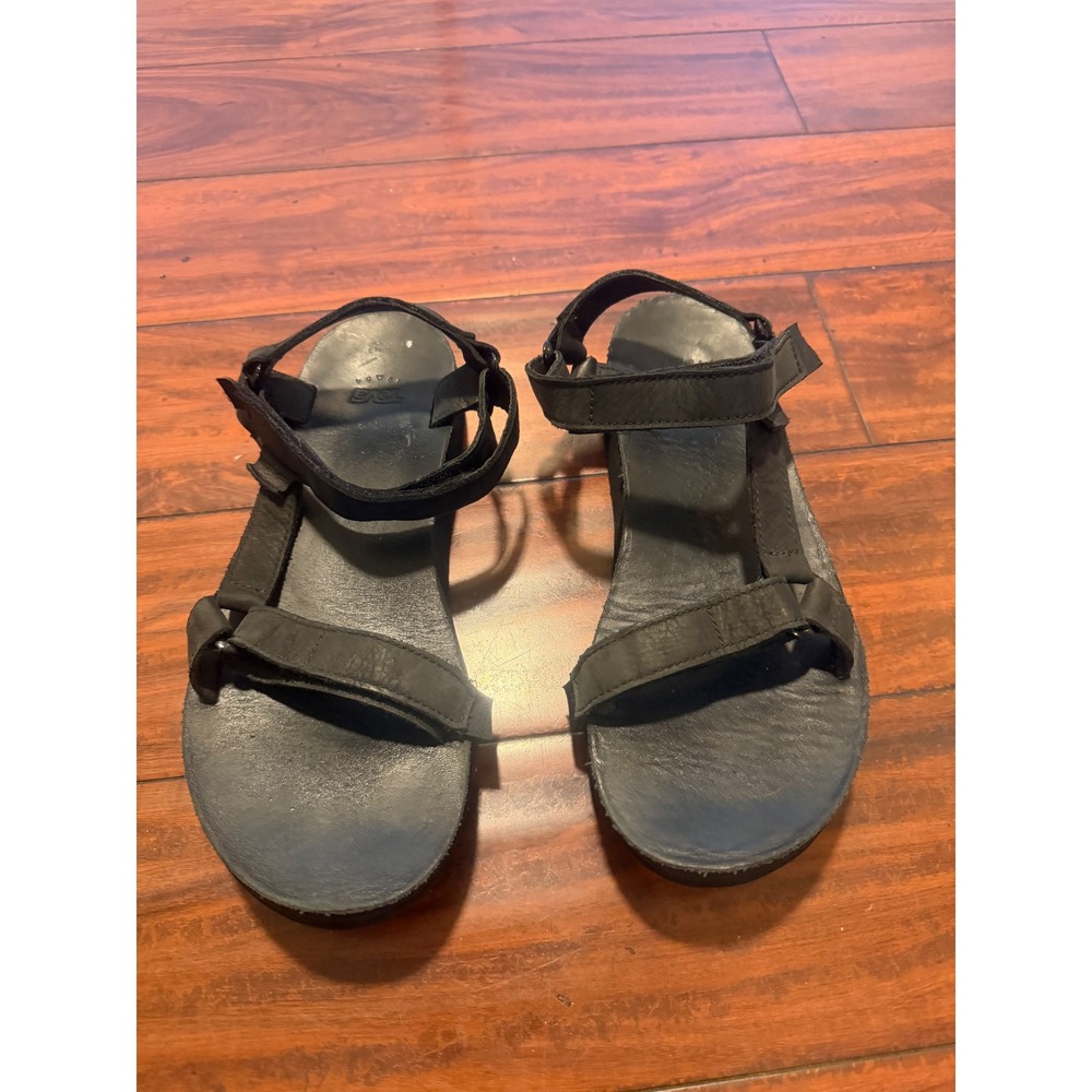 Teva Midform Universal Leather Sandals Black Platform Strappy 1102435 Womens 10